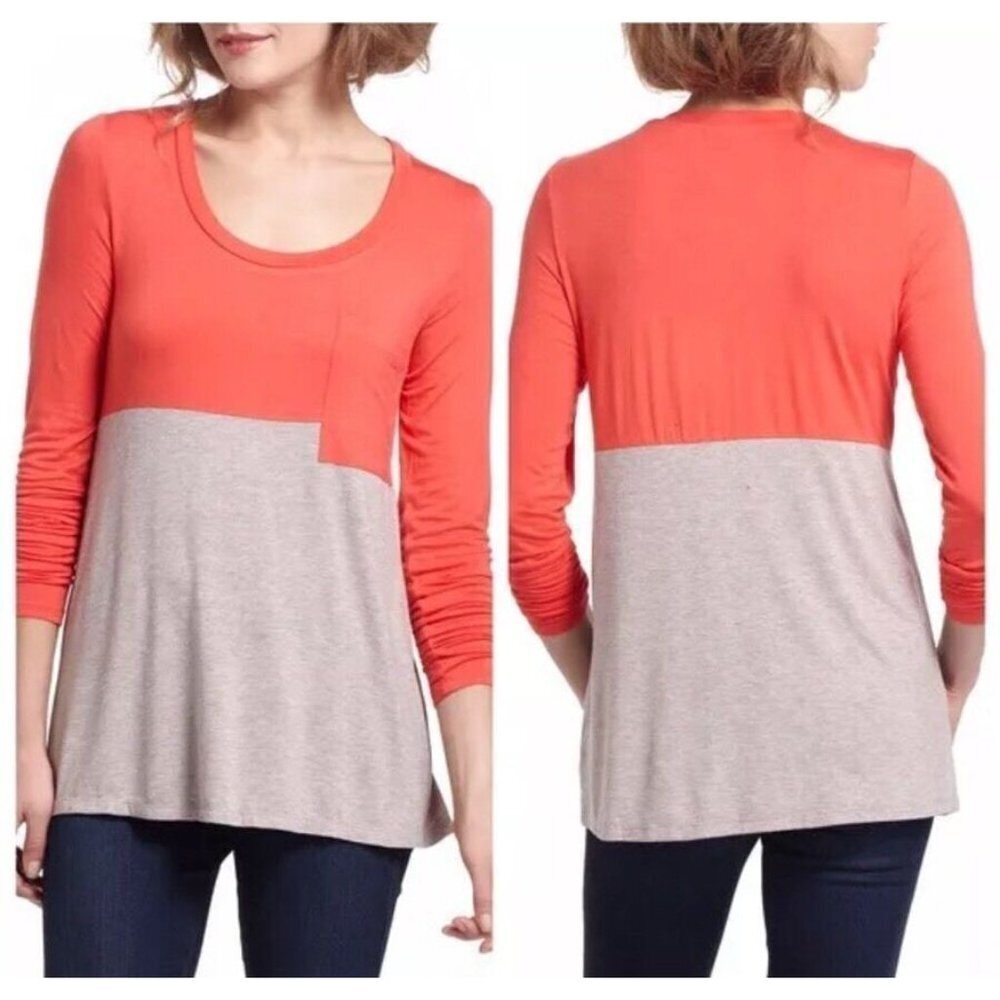 Anthropologie Bordeaux Top Colorblock Pocket Tee S